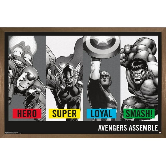 Marvel Comics - Avengers - Traits - Hero - Super - Loyal - Smash! Wall Poster, 22.375" x 34", Framed