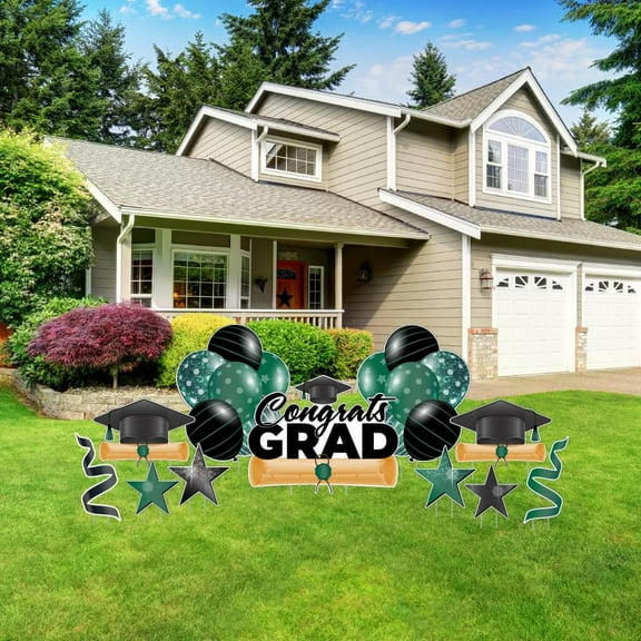 VictoryStore Congrats Grad Green Graduation Decoration Display, Outdoor Green Graduation Decoration Display 11 Piece Set 20025E