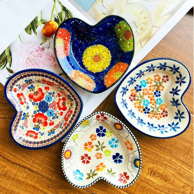 Qeeadeea Heart Shaped Plates Heart Bowl Plate Small Bowls For Side Dishes Small Serving Bowls blue and flowers Walmart