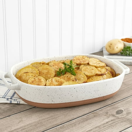 Denmark Tools for Cooks 2.4 Quart Speckled White Oval Stoneware Baking Dish Casserole Pan with Handles