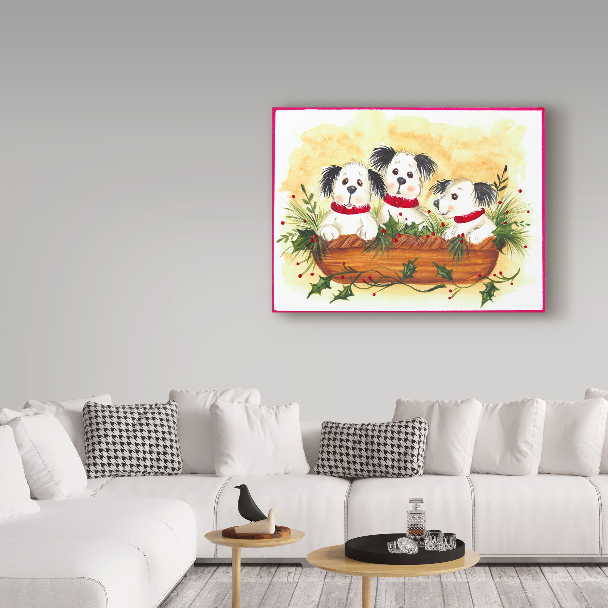 Trademark Fine Art 'Christmas Puppies' Canvas Art by Beverly Johnston