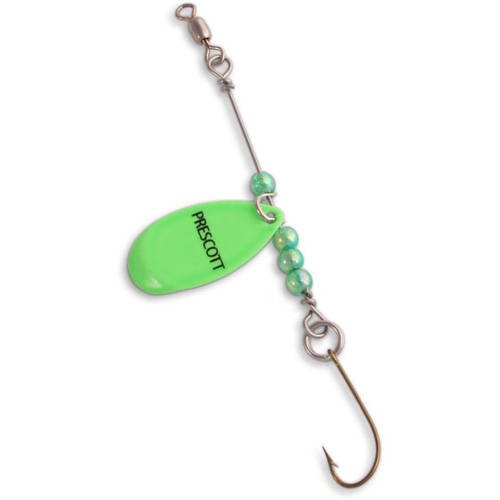 Prescott Spinner Pan Fish Rig Series 4" Leader 1-1/4" Blade-Fluorescent Green-Glow