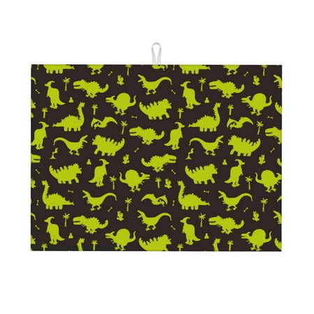 

Dish Drying Mat Dinosaurs Green Silhouette Absorbent Microfiber Kitchen Mat Heat Resistant Drying Mat Kitchen Counter for Dishes Utensils Pots Pans Drainer Mats 18x24in