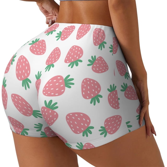 Fotbe Strawberry Shorts Sin Costuras – Shorts Deportivos de Cintura Alta para Mujer, Elásticos para Gimnasio, Yoga, Running o Ciclismo-Medium