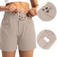 thumbnail image 7 of VEKDONE Women's Hiking Golf Shorts Summer High Waist Stretch Cargo Shorts Solid Color Button Zipper Multi Pockets Casual Shorts Khaki M, 7 of 7