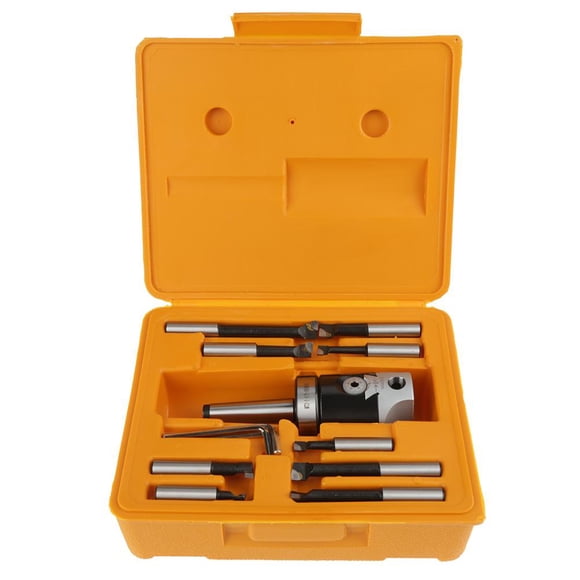 Qiilu Boring Head bar, Boring head set,1 Set Milling Machine Accessories MT2 -M10 F1 -12 50mm Boring Head With 9pcs 12mm Boring Bars