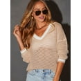 thumbnail image 5 of Womens Varsity V Neck Long Sleeve Tennis Sweater Casual Crochet Hollow Out Knit Tops Pullover Shirts  M, 5 of 6