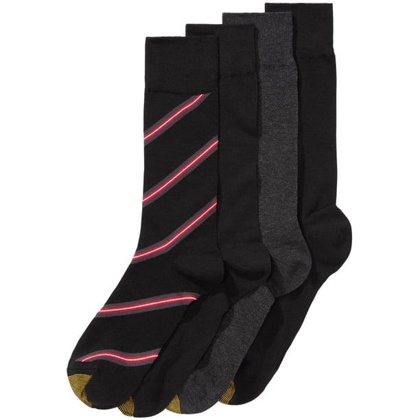 Gold Toe Mens 4 pares de calcetines de vestir lisos y a rayas, multicolor, M/L