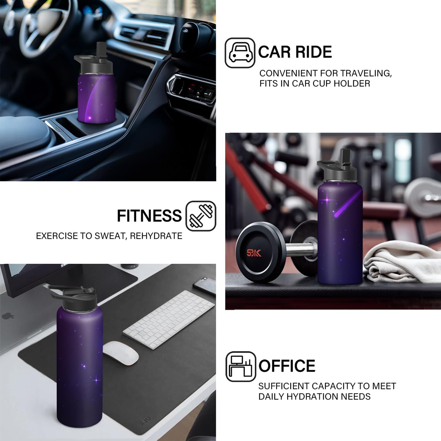 Galaxy Insulated Water Bottle with Straw & Cleaning Brush – 18oz | Leakproof, BPA-Free, 304 Stainless Steel, Wide Mouth, Travel Mug for Car, Gym, Office, Starry, Christmas Thanksgiving Gift