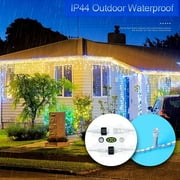 Icicle Christmas Lights Outdoor Decorations, 400 LED 33ft 8 Modes Curtain Fairy String Light with 75 Drops, Warm White