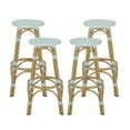 thumbnail image 1 of Dohney Outdoor French Aluminum 29.5 Inch Barstools, Set of 4, Light Teal, White, and Bamboo Finish, 1 of 7