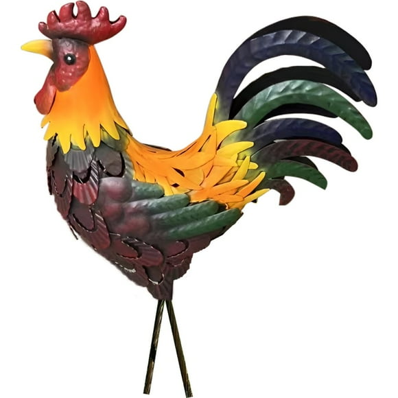Iron Rooster Sculpture Metal Rooster Décor Lifelike Metal Rooster Figurine Rust-Proof Iron Chicken Carved Sculpture Standing Animal Lawn Ornament for Home Patio Backyard Decoration