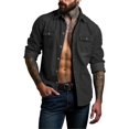 thumbnail image 3 of Men’s Long Sleeve Lapel Solid Color Denim Shirt Jacket Casual Spring Autumn Top, 3 of 8