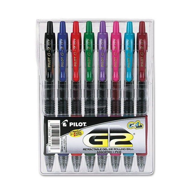 Pilot G2 Premium - Bolígrafos De Gel Recargables Y Retráctiles, Punta Fina, Tintas De Colores Surtidos, Paquete De 8 (31128)