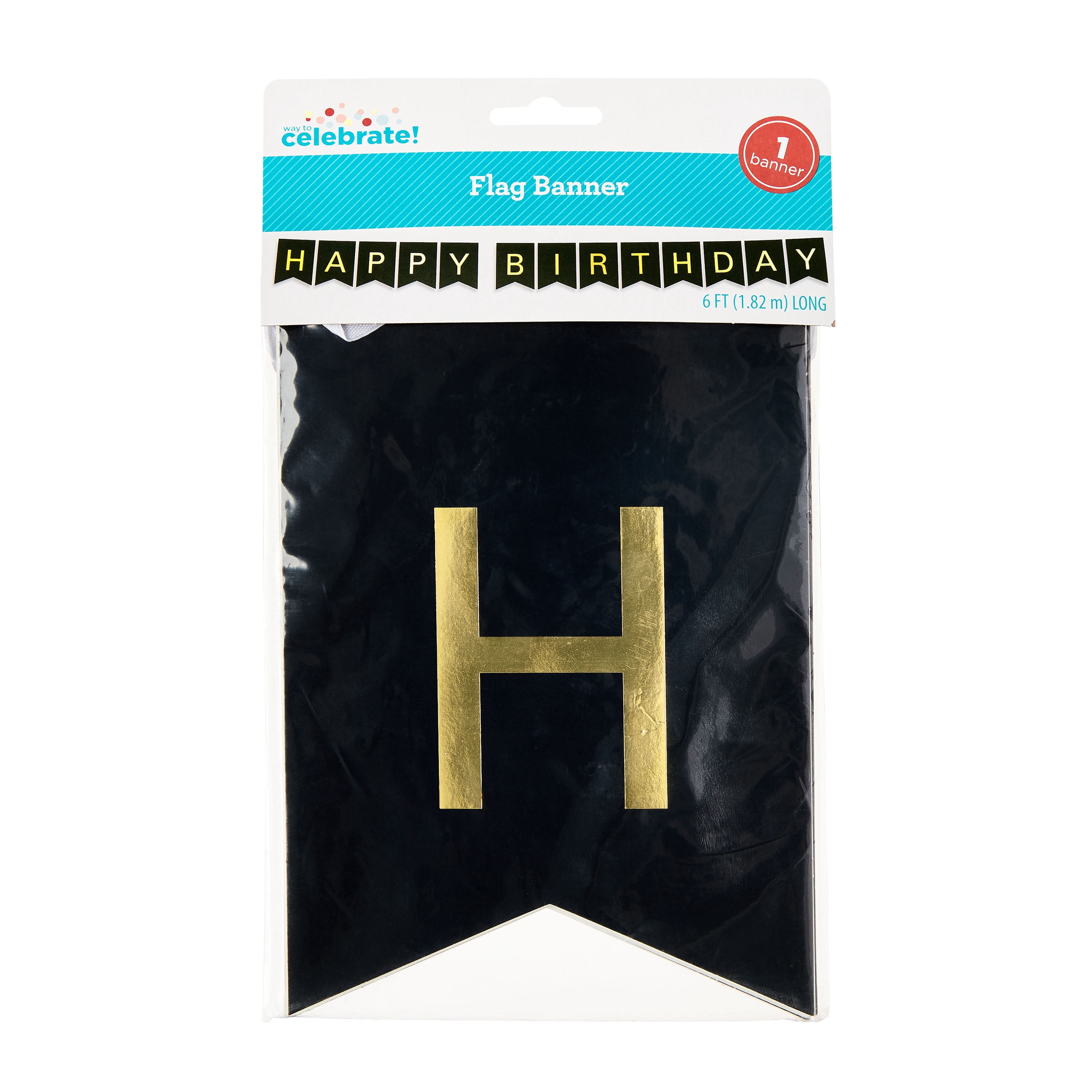 Black/Gold Happy Birthday Flag Banner, 6', by Way To Celebrate