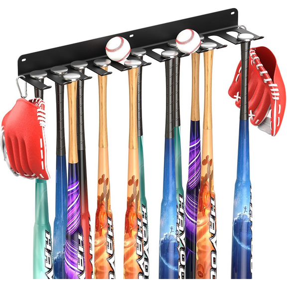 Wall Mount Baseball Bat Holder, Heavy Duty Metal Bat Rack, Holds 22 Bats, Bats Organizer for Dugout Fence Home Garage (Black)