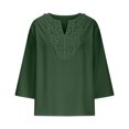 thumbnail image 4 of Summer Akafmk 3/4 Sleeve Shirts for Women,Summer Womens Cotton Linen Top,Solid Color Lace Loose V-neck Shirt Top, 4 of 5