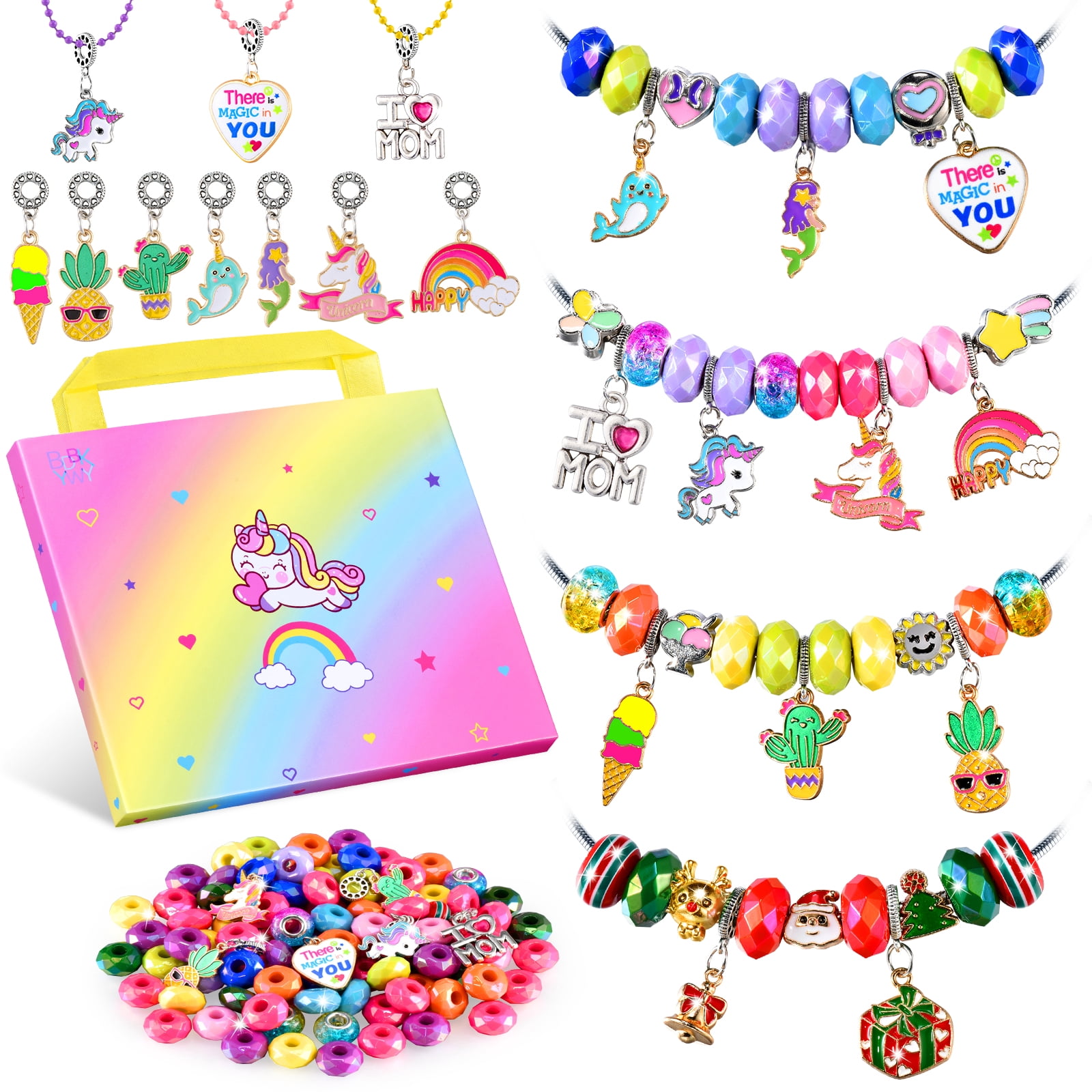 Girls Charm Bracelet Making Kit,Kids Unicorn Charms Bracelets Kits Jewelry Supplies Make Set DIY Art Craft Set Creative Birthday Gifts for 5 6 7 8 Year Old Girl Little Children Girl Toys Age 6-8