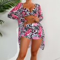 thumbnail image 2 of WREESH Womens 3 Piece Swimsuits Board Shorts Bikini Set with Kimono Beach Cover Ups Printed Bikini Straps Bikini Deep V Split Swimsuit Set Swimsuit Set Bathing Suit Hot Pink, 2 of 9