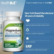 HealthA2Z Magnesium Glycinate, Magnesium Capsules for Anxiety Support, 240 mg, 180 Count