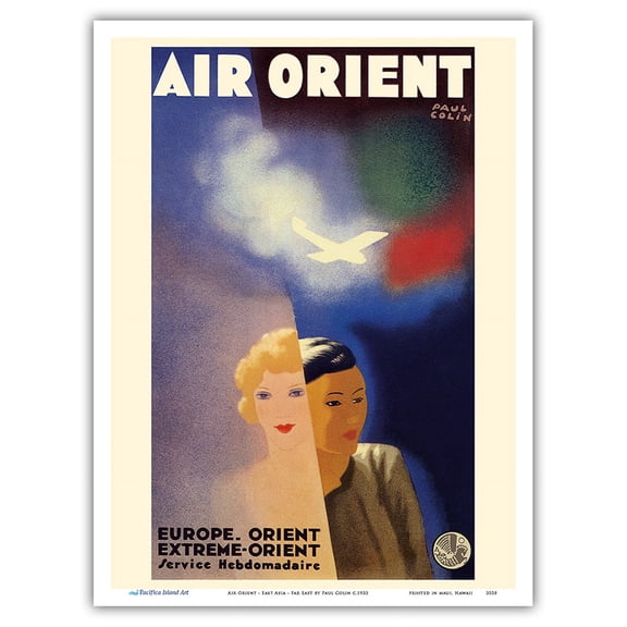Air Orient - Service Weekly to Europe - East Asia (Orient) - Far East (Extrême-Orient) - Vintage Airline Travel Poster by Paul Colin c.1933 - Master Art Print (Unframed) 9in x 12in