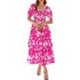 thumbnail image 1 of Vestido casual BTFBM maxi floral fruncido con cuello cuadrado para mujer, 1 of 6
