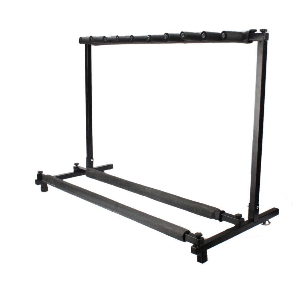 9 Guitar Stand Triple Folding Multiple Guitar Holder Rack Heavy Duty Floor Stand for Acoustic Electric Bass Guitars Space Saving Home Studio Storage Gig Performance Rehearsal Space Black Portable