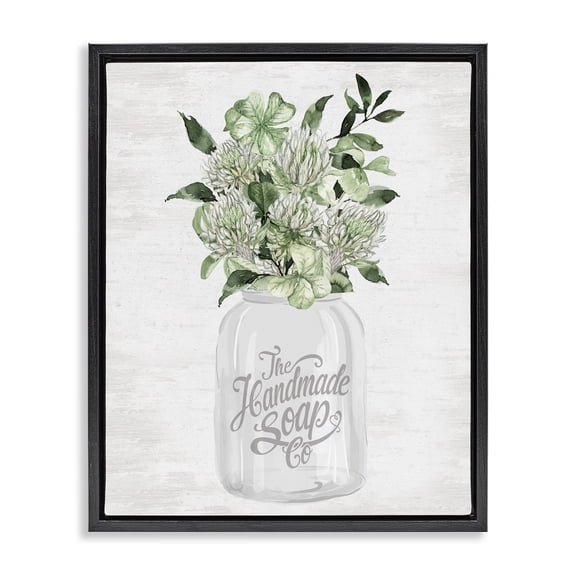 Stupell Industries French Country Herbal Blooms in Jar Black Floating Frame Canvas Art, 17 x 21, by Lettered and Lined