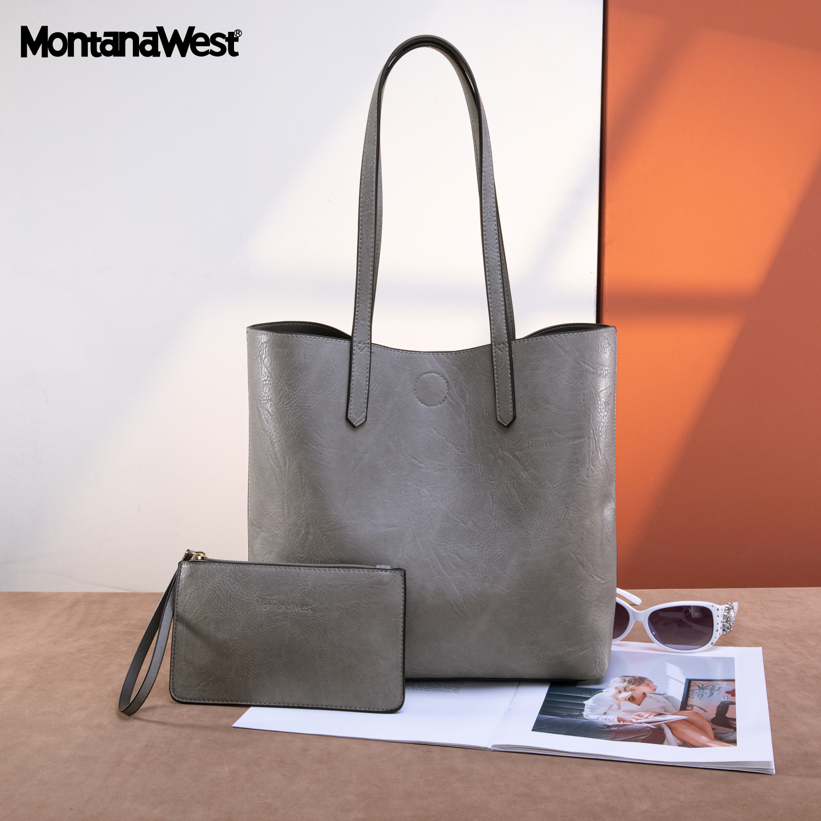 Montana West Tote Bag for Women Top Handle Purses and Handbags Soft Hobo, Light Grey