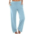 thumbnail image 1 of Pantalones boho palazzo de mujer, cintura alta, pierna ancha, estampado floral, estilo informal de verano con bolsillos, tallas S-XXL, 1 of 4