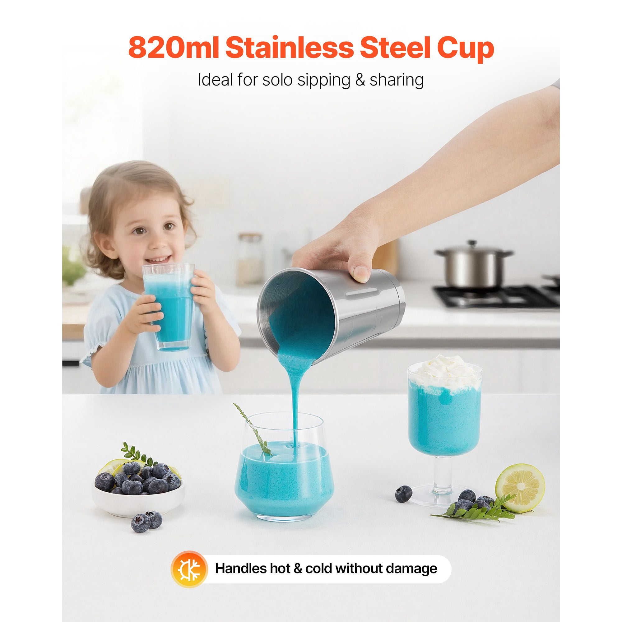 150W Milkshake Maker with Dual Speed, Stainless Steel Stirring Rod, Adjustable Mixing Head, for Home Kitchen Bar Beverage Shop