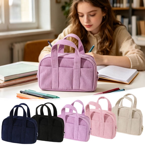 Under $1 Pencil Case, Large Capacity Corduroy Soft Tote Stationery Bag, Vintage Solid Color Pen Pouch for College Office Travel by PALIFEUR