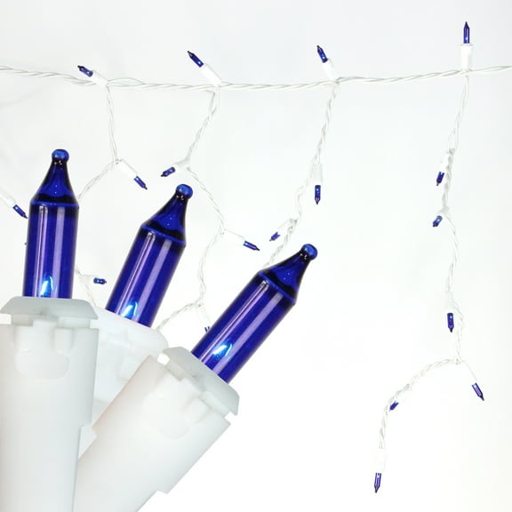 50 Blue Mini Window Curtain Icicle Christmas Lights - 2.6 ft White Wire