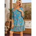 thumbnail image 2 of Women Casual Beach Summer Dress Boho Tassel Tie Neck 3/4 Long Sleeve Short Floral Print Flowy Cover Up Sundresses Blue S, 2 of 6