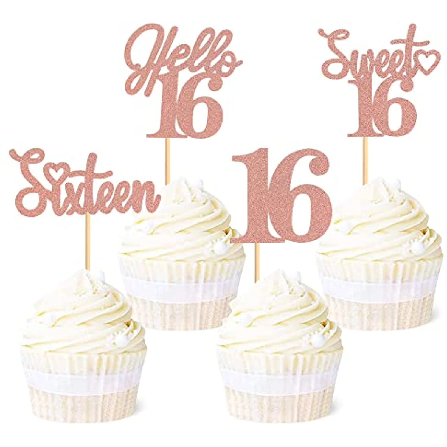 Cup Cake Toppers 16th Birthday 16 Sixteenth Glitter Pack of 12 