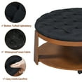 thumbnail image 5 of CQSXDA Round Ottoman Coffee Table Upholstered In Waterproof Linen With Adjustable Wheels And Two-Tier Wood Storage, Black+Brown, 5 of 17