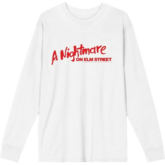 A Nightmare On Elm Street Logo Adult White Crew Neck Long Sleeve Tee-Medium
