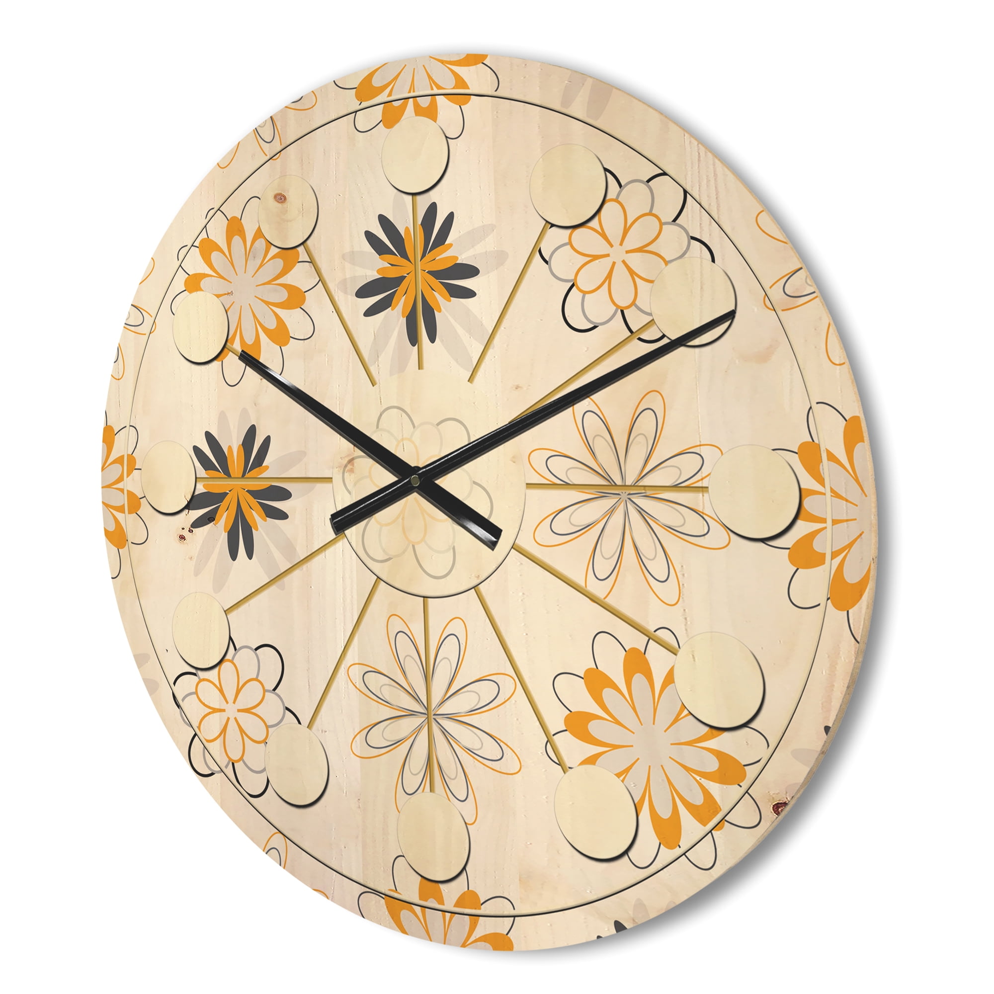 Designart 'Floral Retro Pattern VIII' Mid-Century Modern Wood Wall Clock