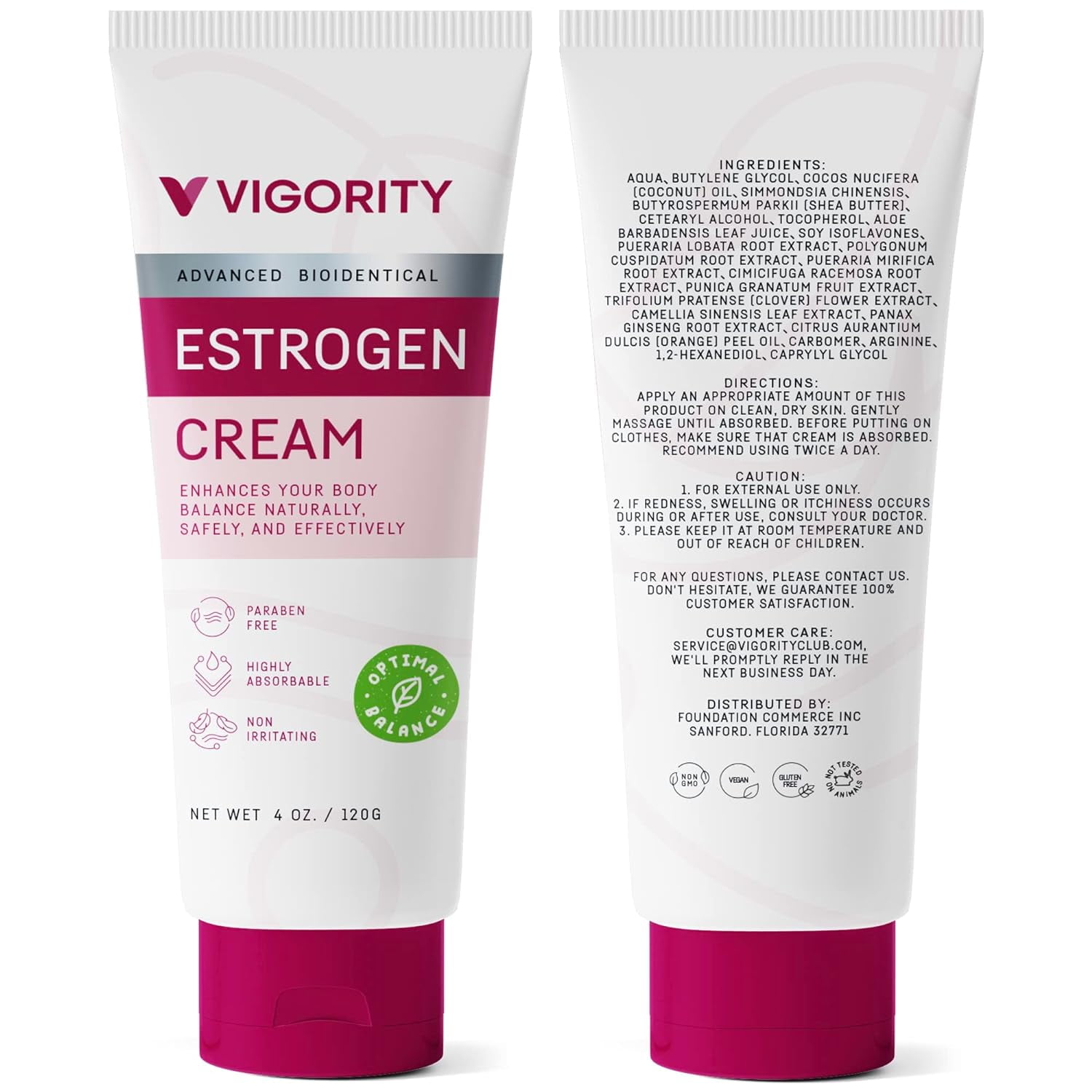 Vigority Estrogen Cream Natural Bioidentical Hot Flashes Menopause Relief 4 oz