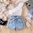 thumbnail image 2 of Girls Clothes 2PCS Off Shoulder Tank Top and Denim Skirt Shorts Set Girls Summer Outfits Set 5-6 Years, 2 of 6