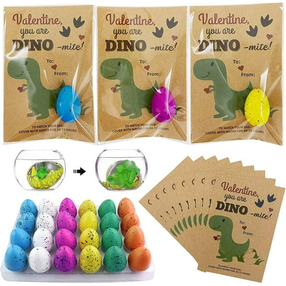 LAICAIW Dinosaur Hatching Eggs, Dinosaur Egg Hatching Card Bulk, 24 Pack Dinosaur Growing Eggs, Hatching Dino Egg Grow in Water Crack with Assorted Color, Valentines Day Gifts for Kids