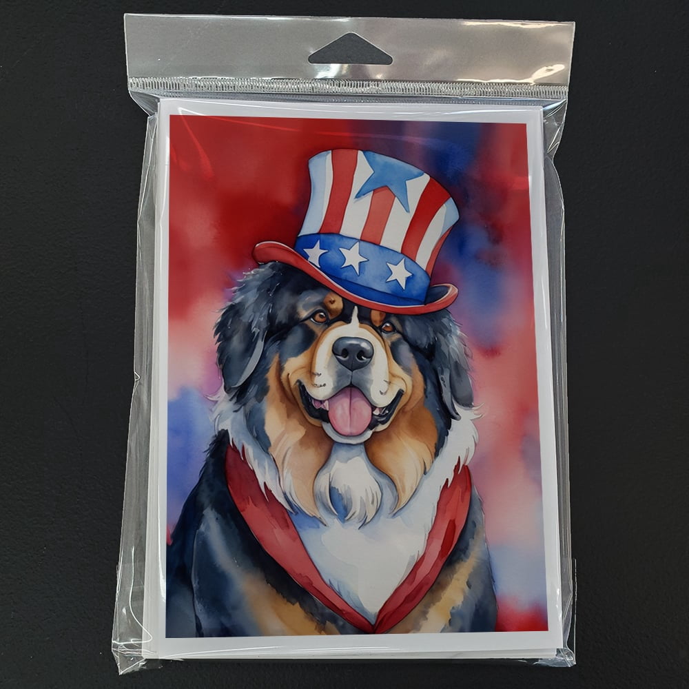 Tibetan Mastiff Patriotic American Greeting Cards Pack of 8 7 in x 5 in