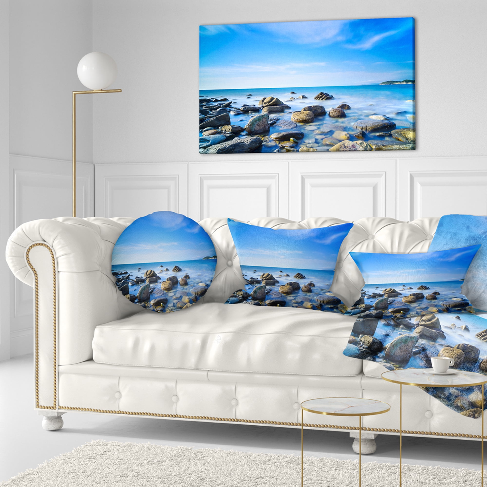 Designart 12" x 20" Blue Polyester Throw Pillow
