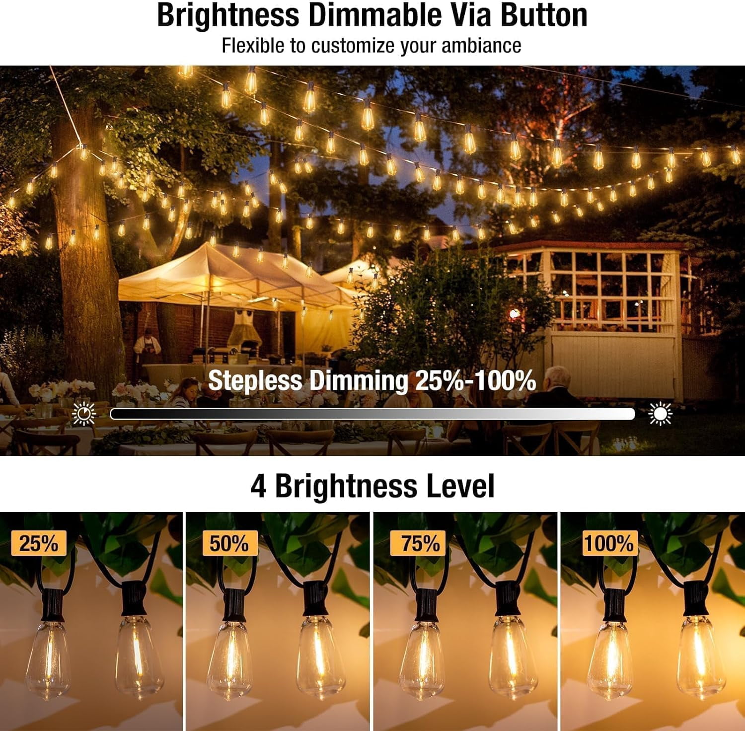 55FT LED Outdoor String Lights with Dimmer, Waterproof Patio Lights with ST38 Vintage Edison Bulbs, Warm White Outside Hanging Light with Timer for Yard Gazebo Party