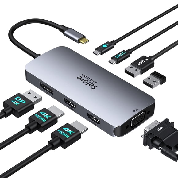 Estación de acoplamiento USB C Selore Dual HDMI VGA DisplayPort 100W PD