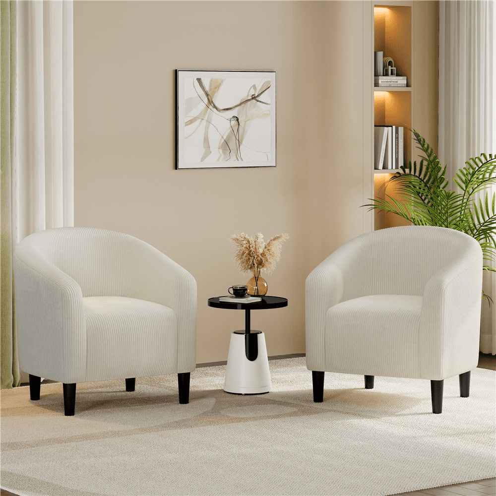 Yaheetech Upholstered Corduroy Accent Chair for Living Room, Beige