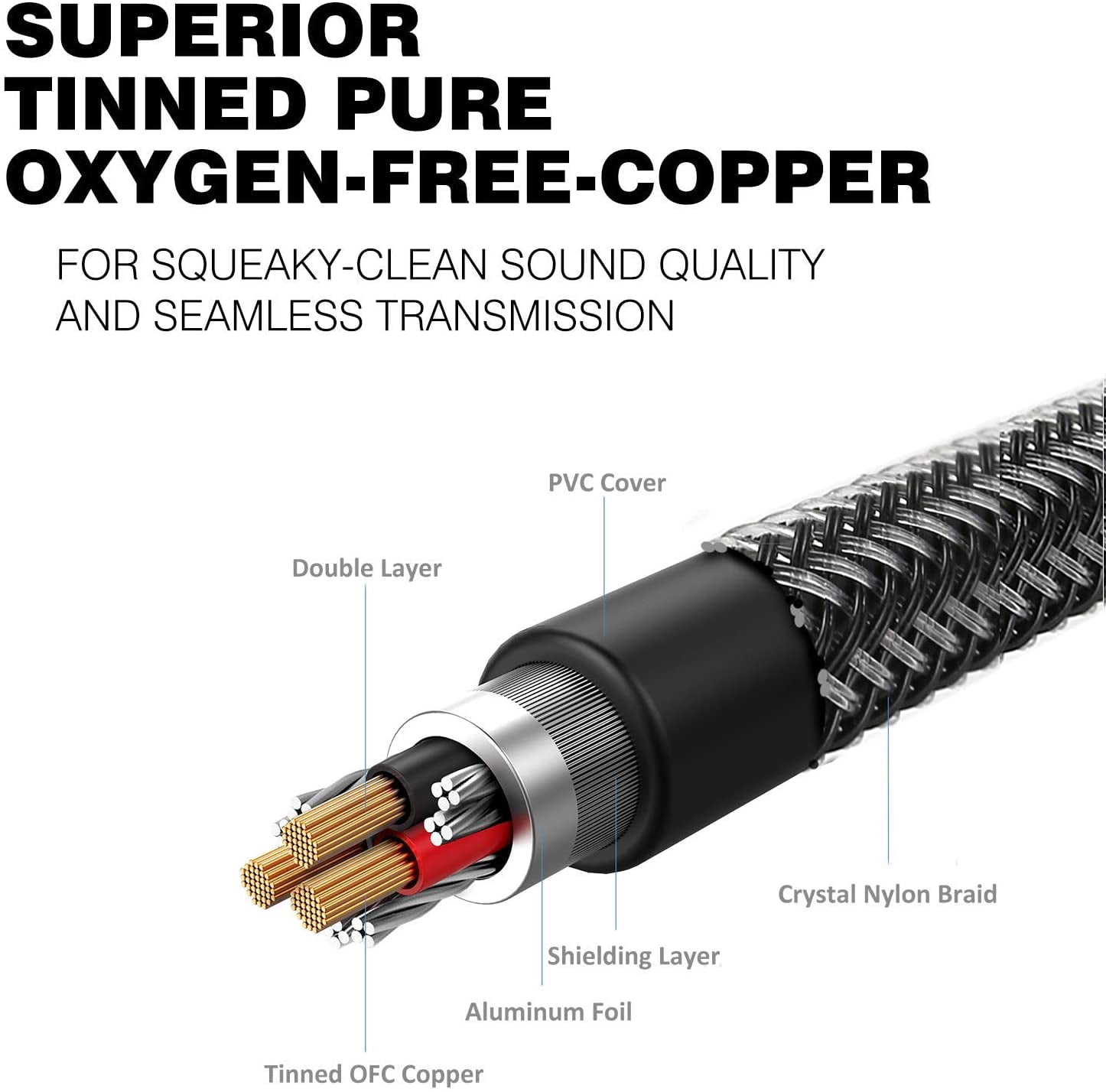 JJEAN-TopSeries Long 6.35mm (1/4 inch) to 3.5mm (1/8 inch) Headphone Jack Adapter -8ft (2.4m) 1/8 Female to 1/4 Male Extension Cable 3.5 to 6.35 for Mixer Guitar Piano Amplifier Speaker and More