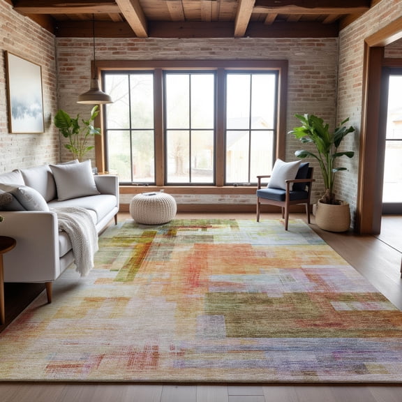 Addison Rugs Mayfield Premium Machine Washable Transitional Squares Coral Rectangle Rug, 8' x 10'