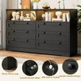 thumbnail image 6 of Senfot Chests of Drawers, 55" Wide Dresser with 2 Open Storage, Closet Organizer TV Stand,Wooden 6 Drawer Dresser for Bedroom with Led Light and Charging Station,for Bedroom, Living Room, Black, 6 of 8