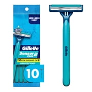 Gillette Sensor2 Plus, Pivoting Head Men's Disposable Shaving Razors with Lubrastrip, 10 Count